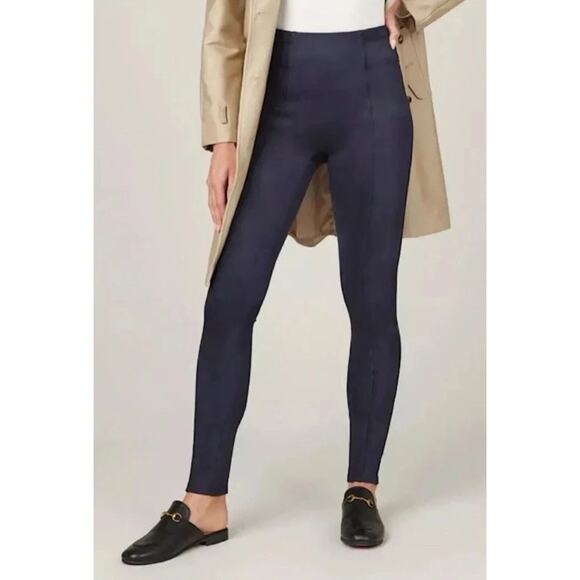 SPANX Faux Suede Leggings Large Classic Navy, Sleek Fit, Slimming, Holiday Party - Picture 2 of 10